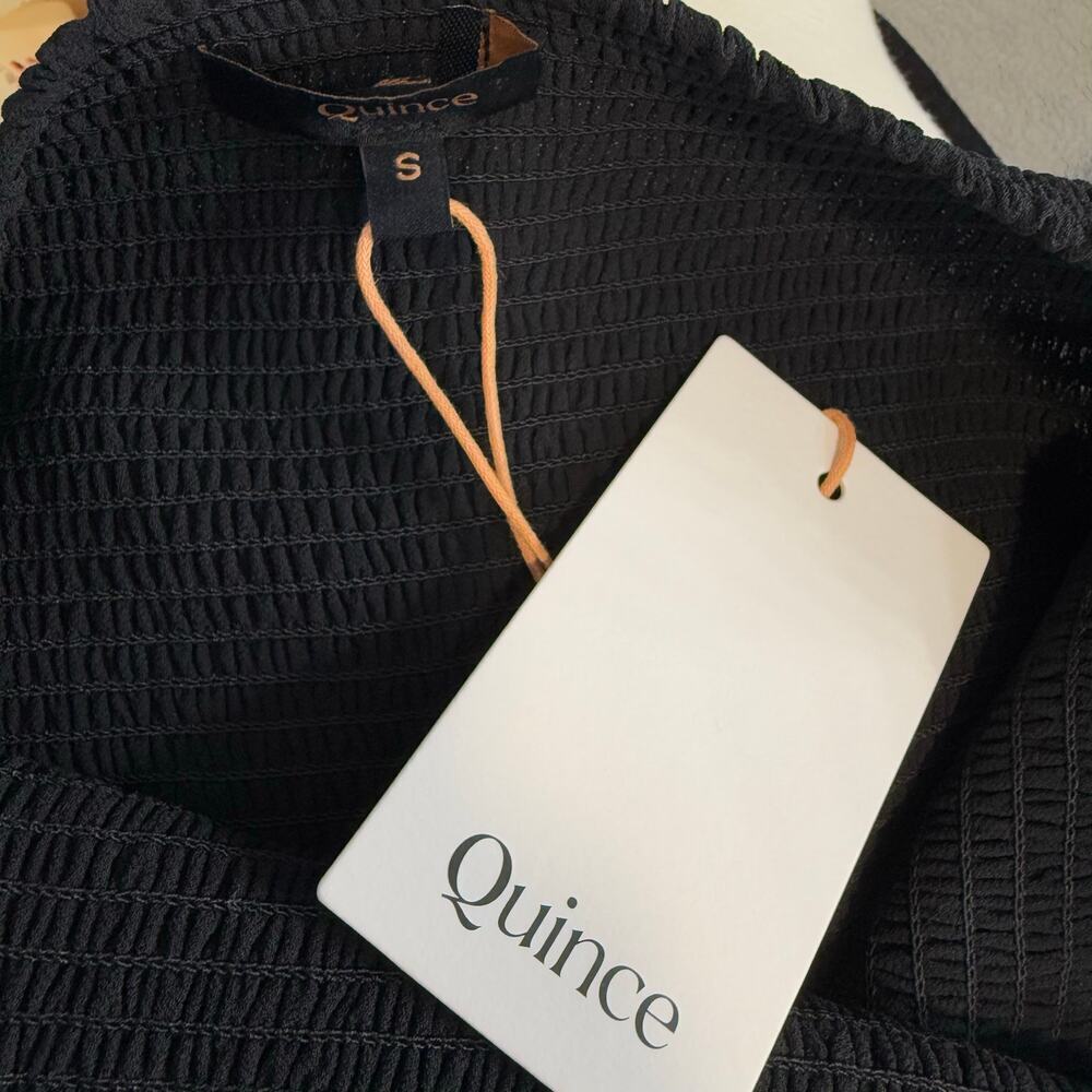 Quince Chiffon Smoked Mini Dress, Black, S - Picture 5 of 7
